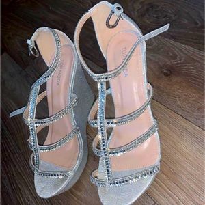 Cute silver rhinestone wedge heels, only worn twice!